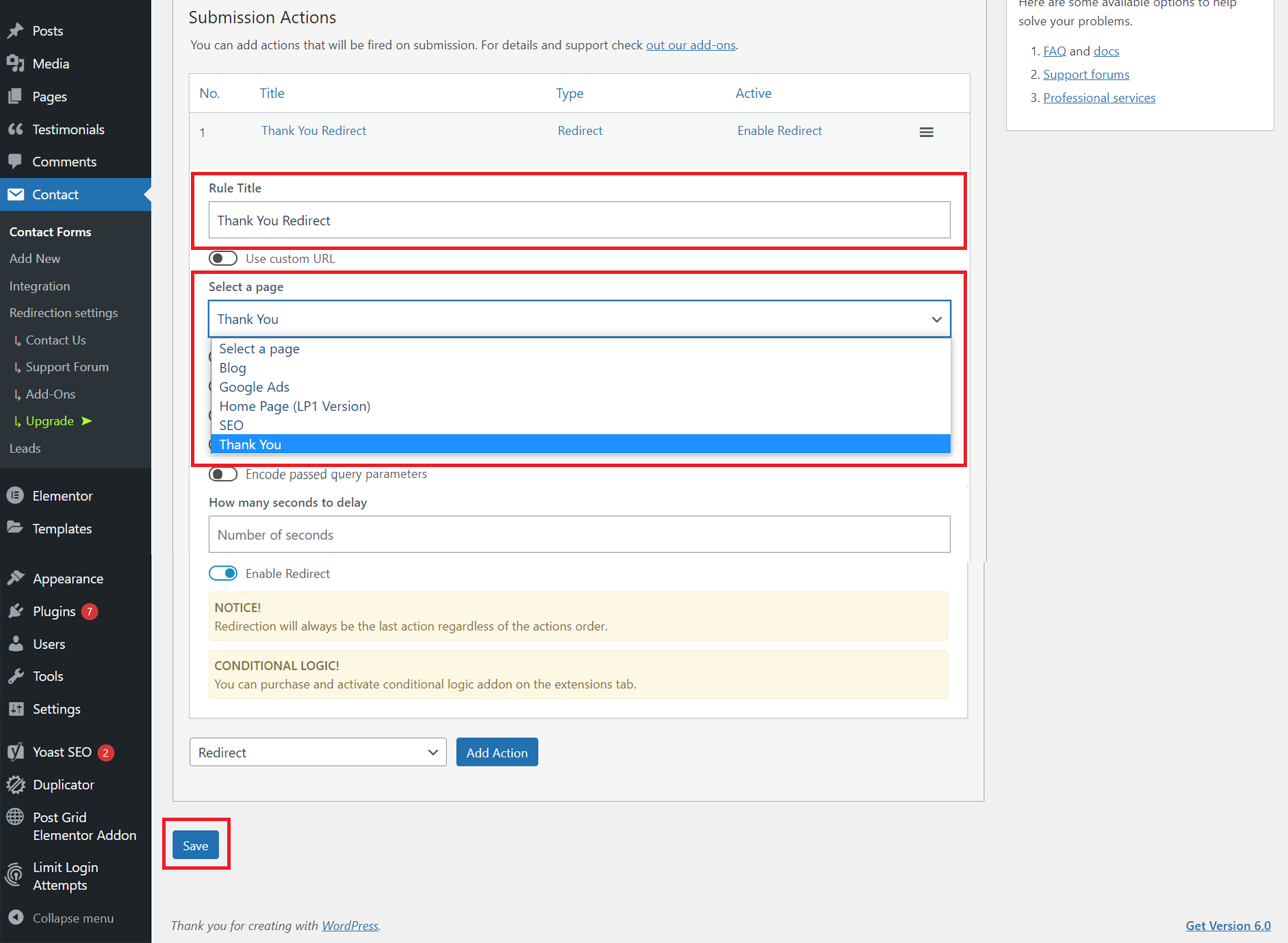 Settting Up Redirect Contact Form 7 Plugin