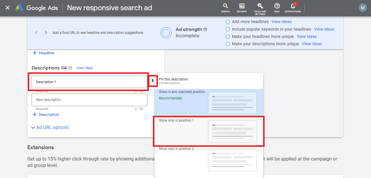 How to Pin Google Ads Descriptions