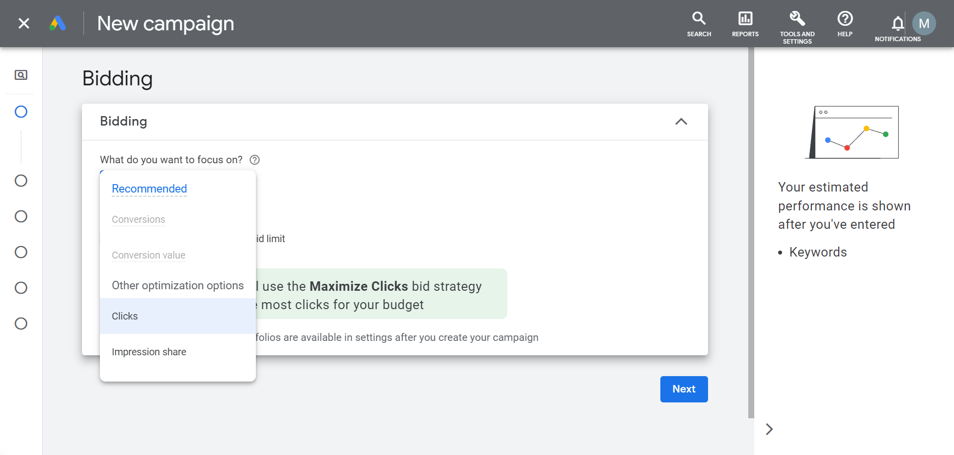 Selecting the Bidding Strategy in Google Ads