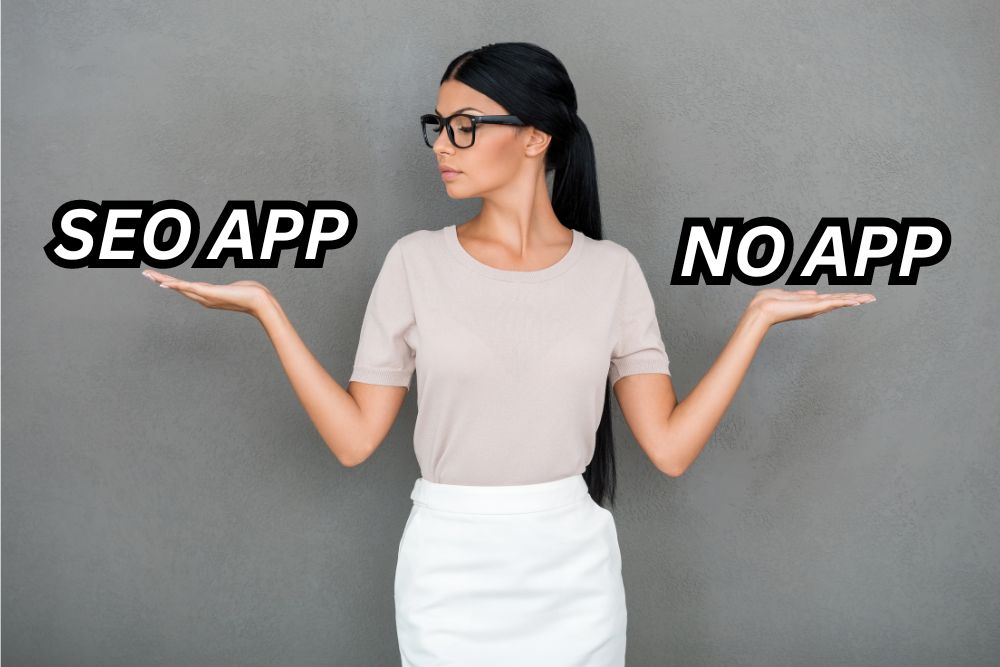 A woman deciding if she needs an SEO app for Shopify or not