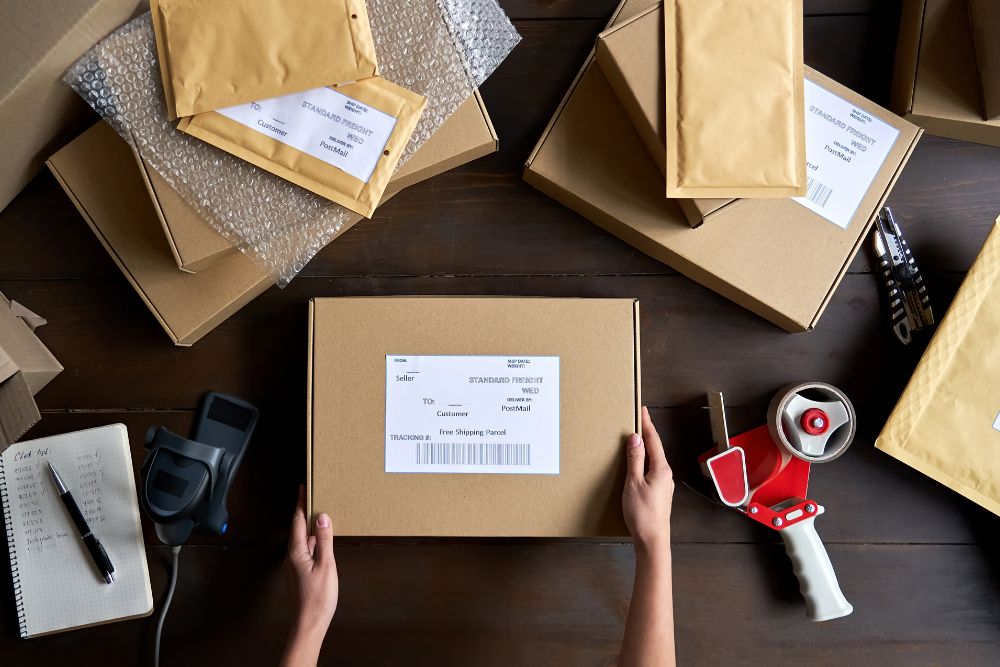Hands preparing packages for dropshipping that they sold because of SEO